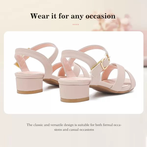 Girls Sandals Kids Heels Open Toe Ankle Strap Dress Shoes Flower Wedding Party for Toddler Little Big KidCross Nubuck Nude