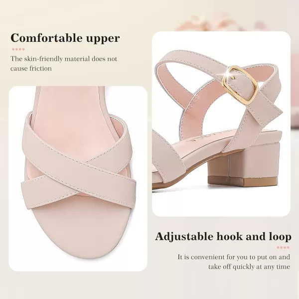 Girls Sandals Kids Heels Open Toe Ankle Strap Dress Shoes Flower Wedding Party for Toddler Little Big KidCross Nubuck Nude