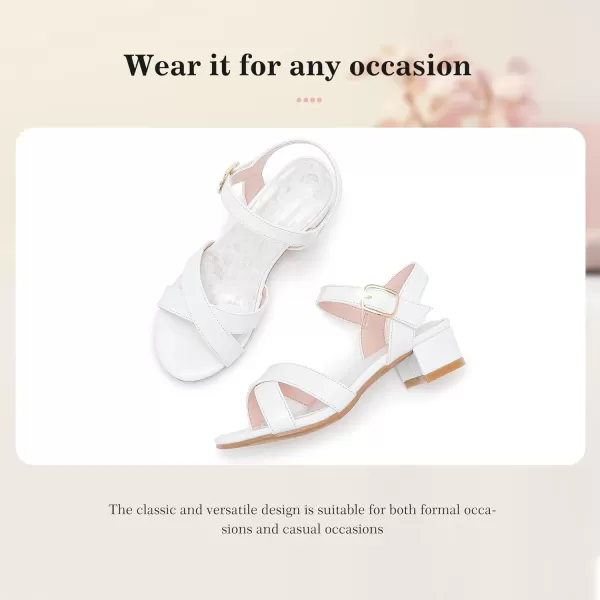Girls Sandals Kids Heels Open Toe Ankle Strap Dress Shoes Flower Wedding Party for Toddler Little Big KidCross Pu White