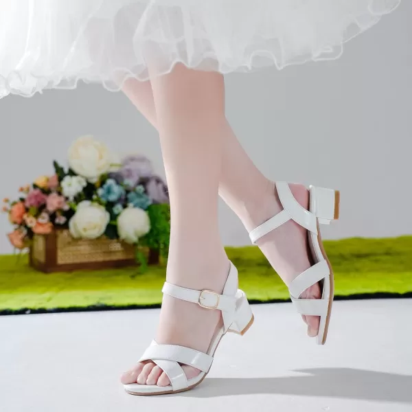 Girls Sandals Kids Heels Open Toe Ankle Strap Dress Shoes Flower Wedding Party for Toddler Little Big KidCross Pu White