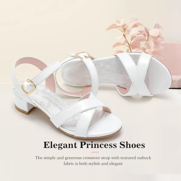 Girls Sandals Kids Heels Open Toe Ankle Strap Dress Shoes Flower Wedding Party for Toddler Little Big KidCross Pu White