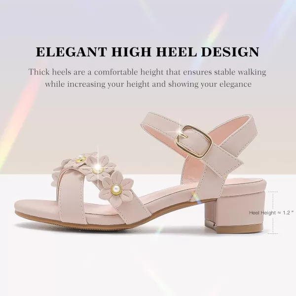 Girls Sandals Kids Heels Open Toe Ankle Strap Dress Shoes Flower Wedding Party for Toddler Little Big KidFlowers Nubuck Nude