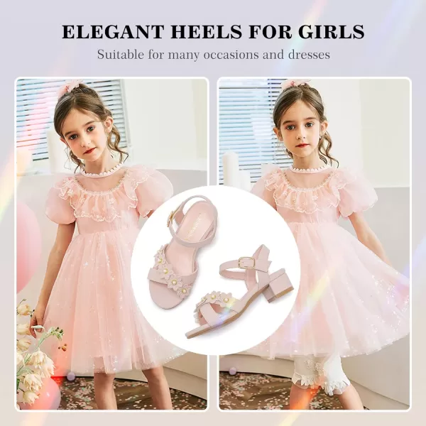 Girls Sandals Kids Heels Open Toe Ankle Strap Dress Shoes Flower Wedding Party for Toddler Little Big KidFlowers Nubuck Nude