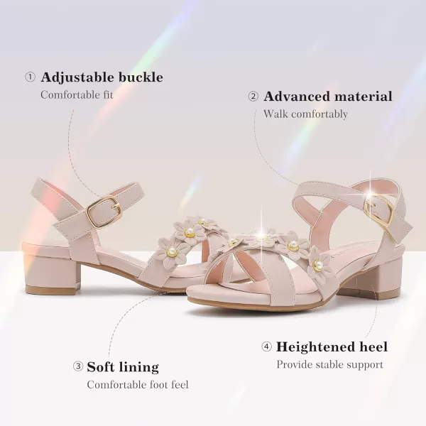 Girls Sandals Kids Heels Open Toe Ankle Strap Dress Shoes Flower Wedding Party for Toddler Little Big KidFlowers Nubuck Nude
