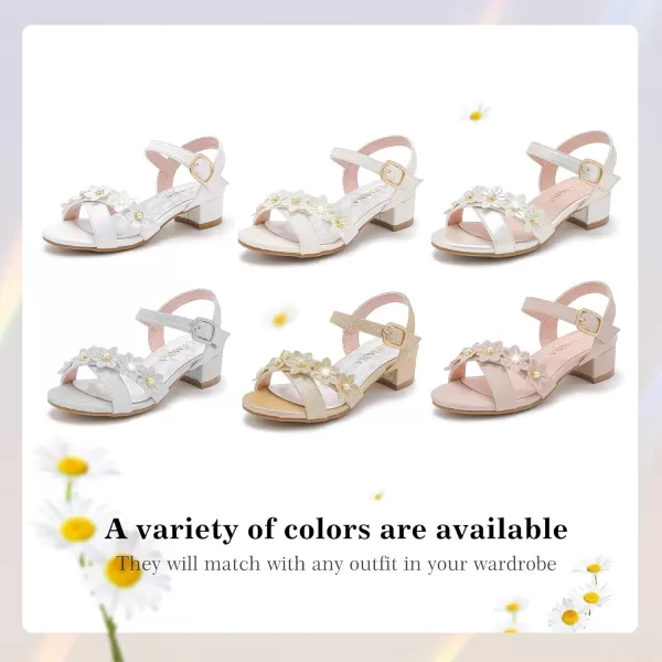 Girls Sandals Kids Heels Open Toe Ankle Strap Dress Shoes Flower Wedding Party for Toddler Little Big KidFlowers Pu Cham