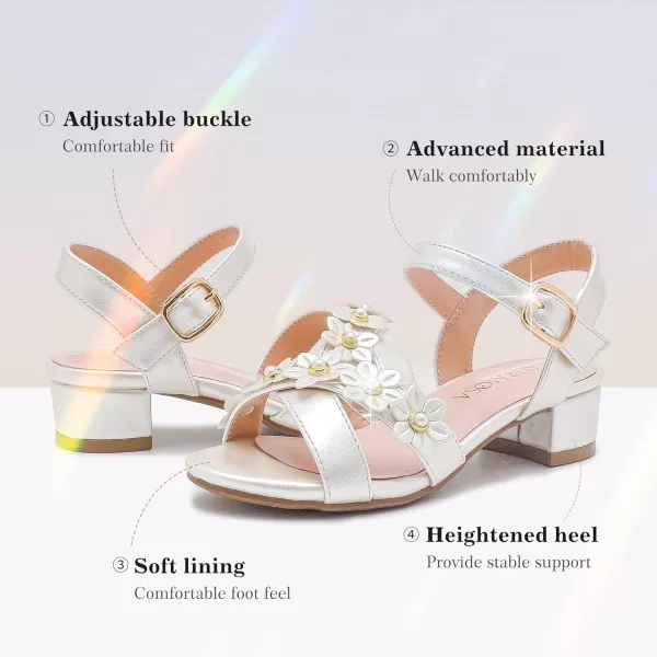 Girls Sandals Kids Heels Open Toe Ankle Strap Dress Shoes Flower Wedding Party for Toddler Little Big KidFlowers Pu Cham