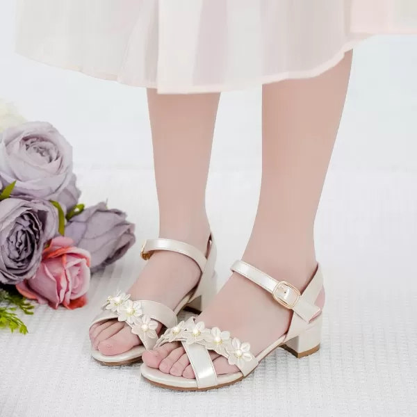 Girls Sandals Kids Heels Open Toe Ankle Strap Dress Shoes Flower Wedding Party for Toddler Little Big KidFlowers Pu Cham