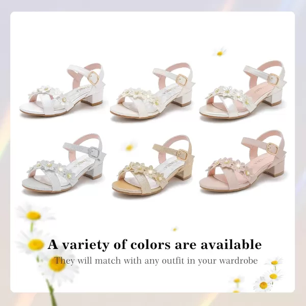 Girls Sandals Kids Heels Open Toe Ankle Strap Dress Shoes Flower Wedding Party for Toddler Little Big KidFlowers Pu White