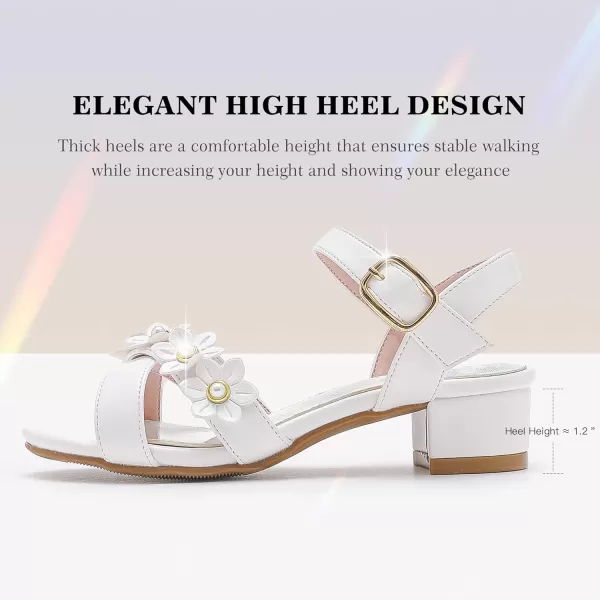 Girls Sandals Kids Heels Open Toe Ankle Strap Dress Shoes Flower Wedding Party for Toddler Little Big KidFlowers Pu White