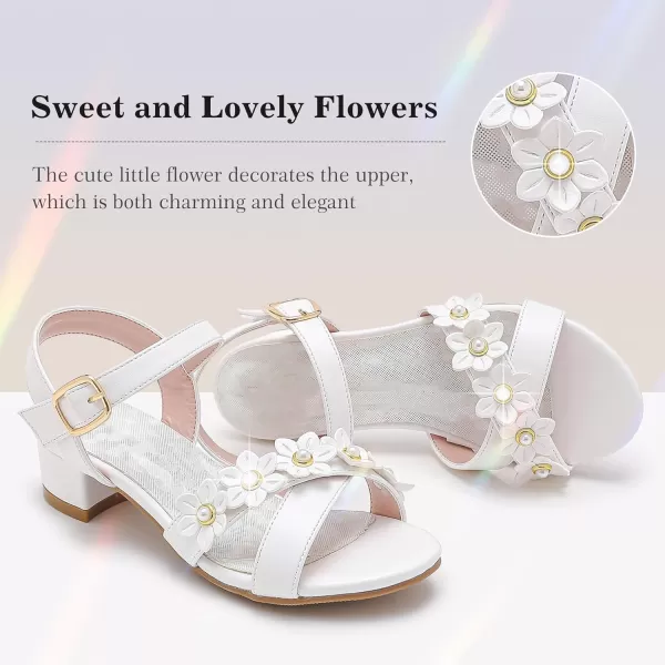 Girls Sandals Kids Heels Open Toe Ankle Strap Dress Shoes Flower Wedding Party for Toddler Little Big KidFlowers Pu White