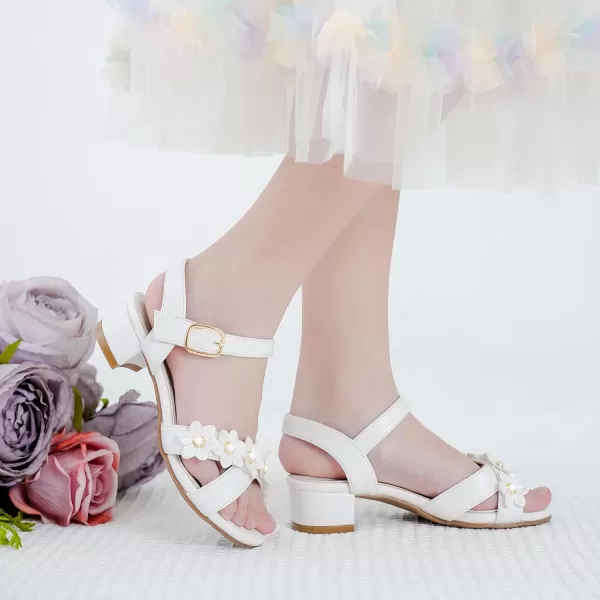 Girls Sandals Kids Heels Open Toe Ankle Strap Dress Shoes Flower Wedding Party for Toddler Little Big KidFlowers Pu White