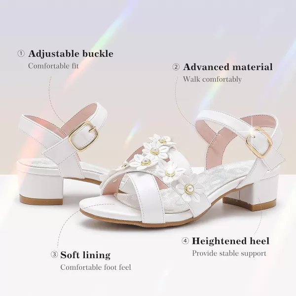Girls Sandals Kids Heels Open Toe Ankle Strap Dress Shoes Flower Wedding Party for Toddler Little Big KidFlowers Pu White