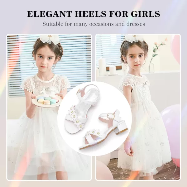 Girls Sandals Kids Heels Open Toe Ankle Strap Dress Shoes Flower Wedding Party for Toddler Little Big KidFlowers Pu White