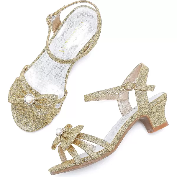Girls Sandals Low Heels Girls Dress Shoes in Wedding Party Summer Open Toe Ankle Strap for Little Big Kids ToddlerB Glitter Golden