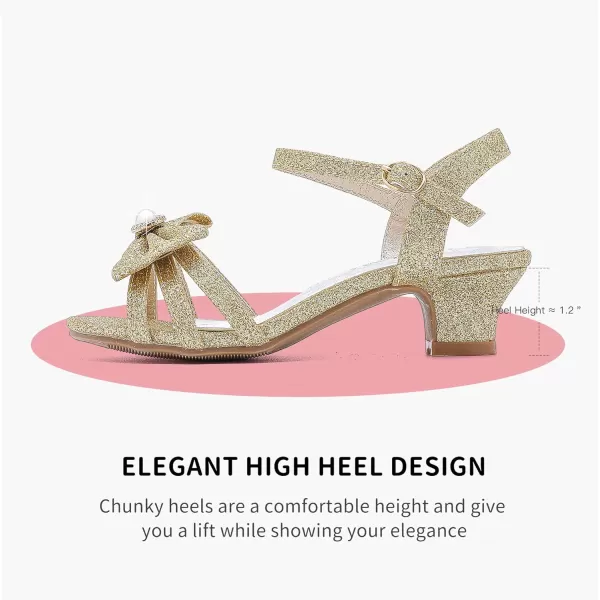 Girls Sandals Low Heels Girls Dress Shoes in Wedding Party Summer Open Toe Ankle Strap for Little Big Kids ToddlerB Glitter Golden