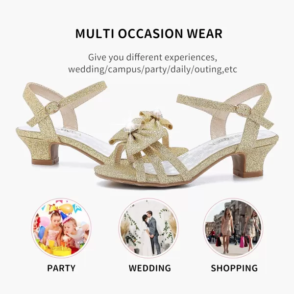 Girls Sandals Low Heels Girls Dress Shoes in Wedding Party Summer Open Toe Ankle Strap for Little Big Kids ToddlerB Glitter Golden