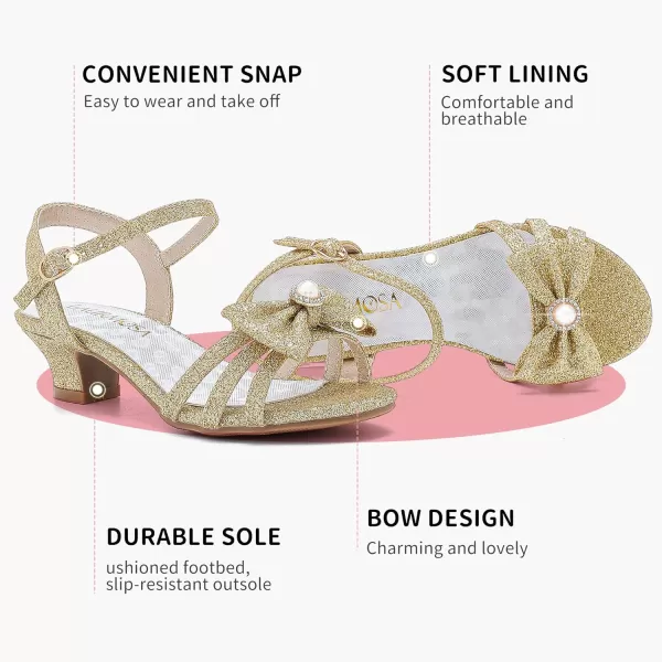 Girls Sandals Low Heels Girls Dress Shoes in Wedding Party Summer Open Toe Ankle Strap for Little Big Kids ToddlerB Glitter Golden
