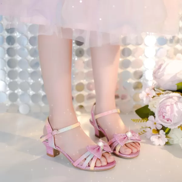 Girls Sandals Low Heels Girls Dress Shoes in Wedding Party Summer Open Toe Ankle Strap for Little Big Kids ToddlerB Glitter Rainbow