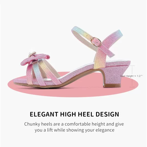 Girls Sandals Low Heels Girls Dress Shoes in Wedding Party Summer Open Toe Ankle Strap for Little Big Kids ToddlerB Glitter Rainbow