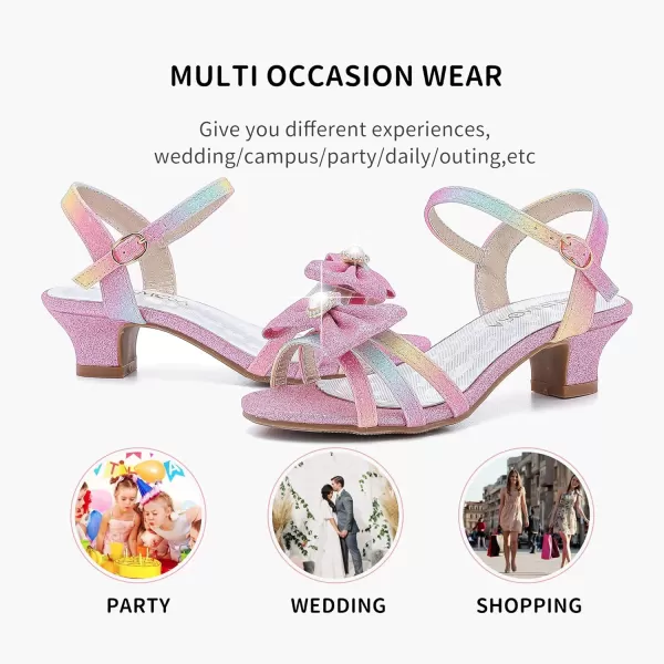 Girls Sandals Low Heels Girls Dress Shoes in Wedding Party Summer Open Toe Ankle Strap for Little Big Kids ToddlerB Glitter Rainbow