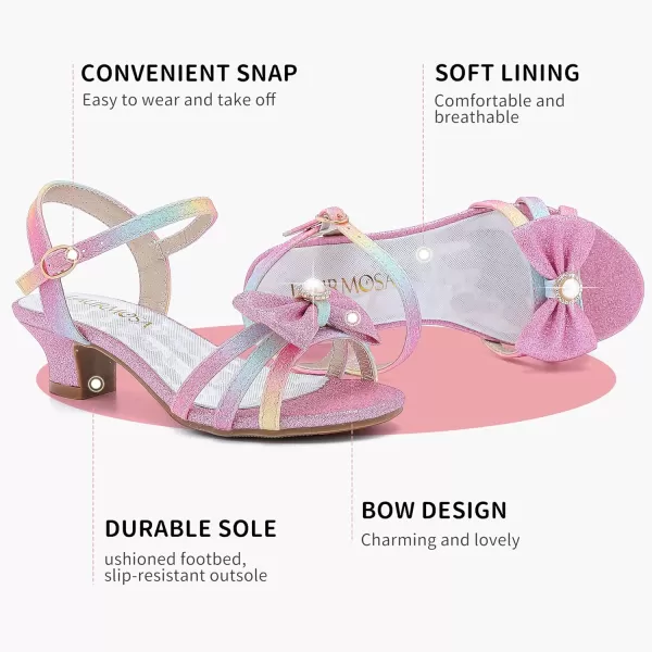 Girls Sandals Low Heels Girls Dress Shoes in Wedding Party Summer Open Toe Ankle Strap for Little Big Kids ToddlerB Glitter Rainbow