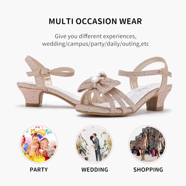 Girls Sandals Low Heels Girls Dress Shoes in Wedding Party Summer Open Toe Ankle Strap for Little Big Kids ToddlerB Glitter Rosegold