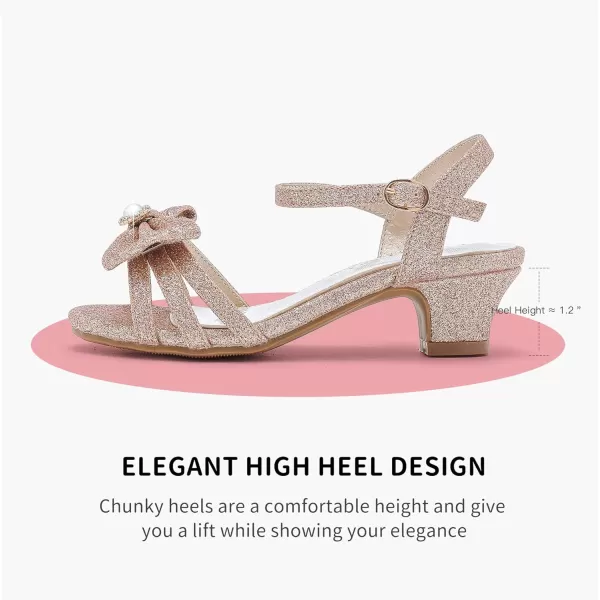 Girls Sandals Low Heels Girls Dress Shoes in Wedding Party Summer Open Toe Ankle Strap for Little Big Kids ToddlerB Glitter Rosegold