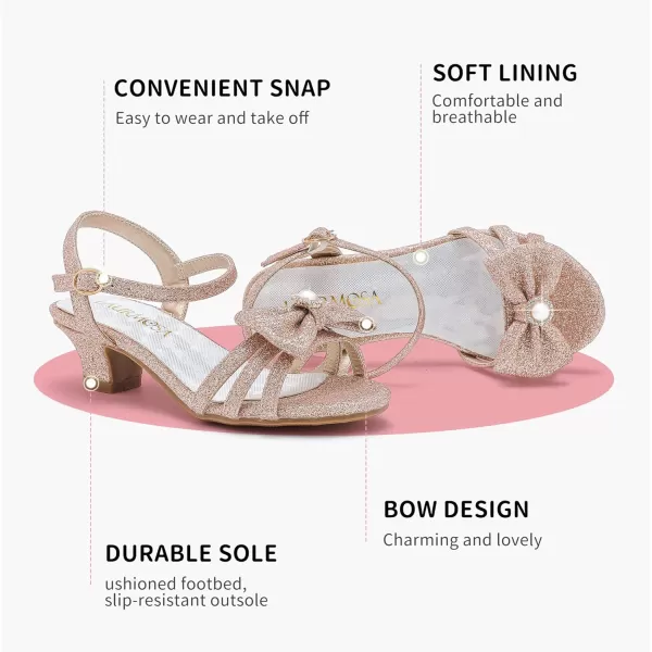 Girls Sandals Low Heels Girls Dress Shoes in Wedding Party Summer Open Toe Ankle Strap for Little Big Kids ToddlerB Glitter Rosegold