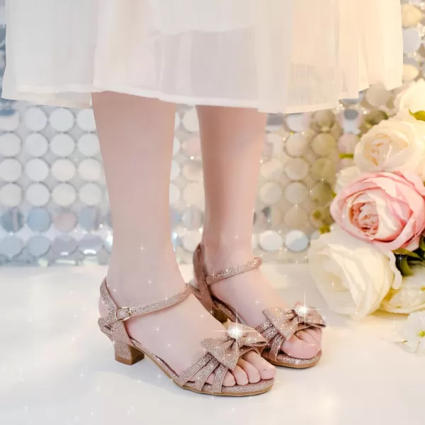 Girls Sandals Low Heels Girls Dress Shoes in Wedding Party Summer Open Toe Ankle Strap for Little Big Kids ToddlerB Glitter Rosegold