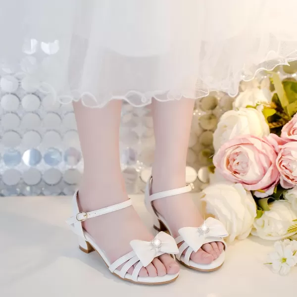 Girls Sandals Low Heels Girls Dress Shoes in Wedding Party Summer Open Toe Ankle Strap for Little Big Kids ToddlerB Pu White