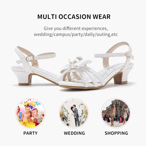 Girls Sandals Low Heels Girls Dress Shoes in Wedding Party Summer Open Toe Ankle Strap for Little Big Kids ToddlerB Pu White