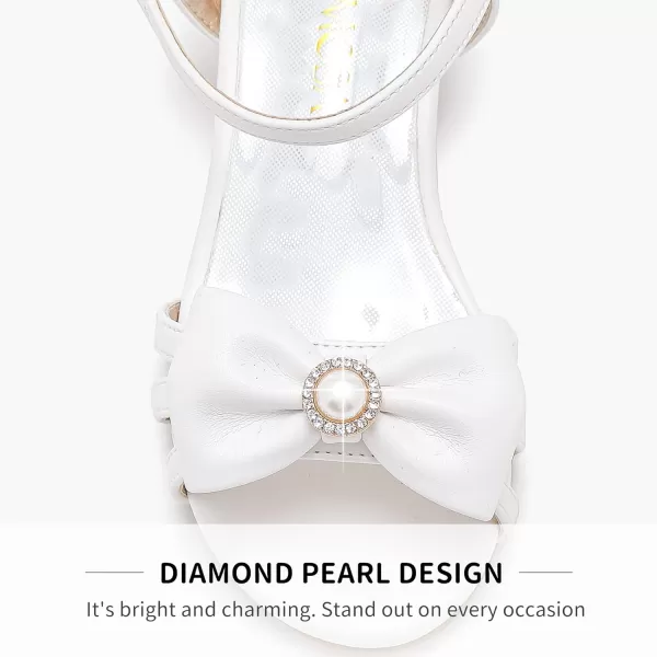 Girls Sandals Low Heels Girls Dress Shoes in Wedding Party Summer Open Toe Ankle Strap for Little Big Kids ToddlerB Pu White