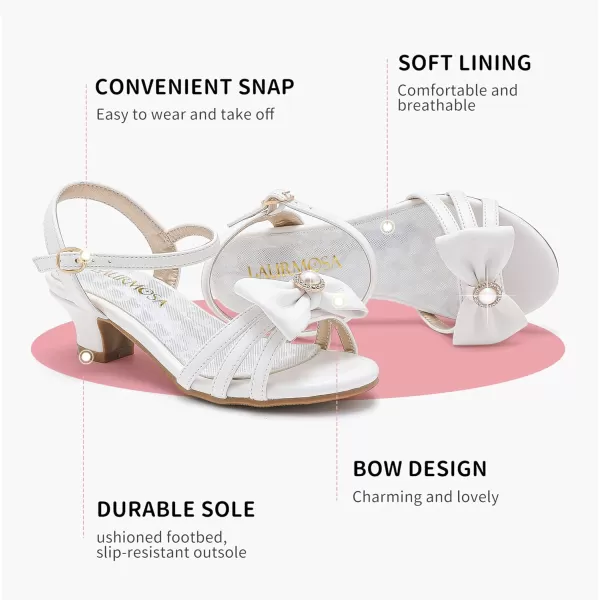 Girls Sandals Low Heels Girls Dress Shoes in Wedding Party Summer Open Toe Ankle Strap for Little Big Kids ToddlerB Pu White