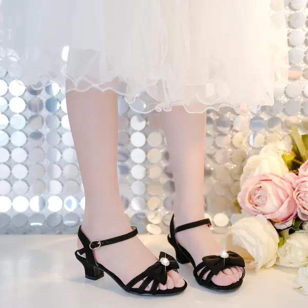 Girls Sandals Low Heels Girls Dress Shoes in Wedding Party Summer Open Toe Ankle Strap for Little Big Kids ToddlerB Suede Black