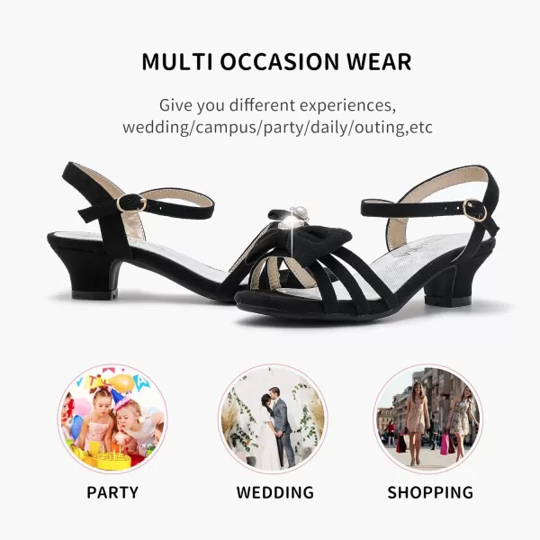 Girls Sandals Low Heels Girls Dress Shoes in Wedding Party Summer Open Toe Ankle Strap for Little Big Kids ToddlerB Suede Black