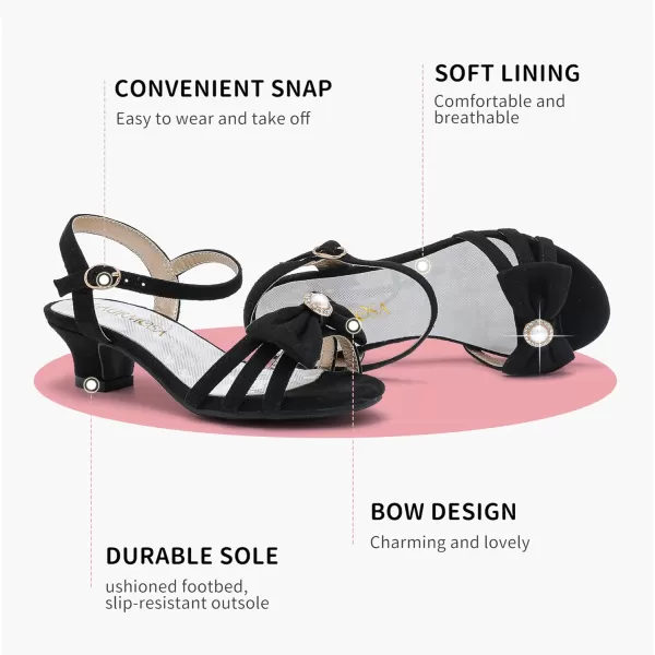Girls Sandals Low Heels Girls Dress Shoes in Wedding Party Summer Open Toe Ankle Strap for Little Big Kids ToddlerB Suede Black