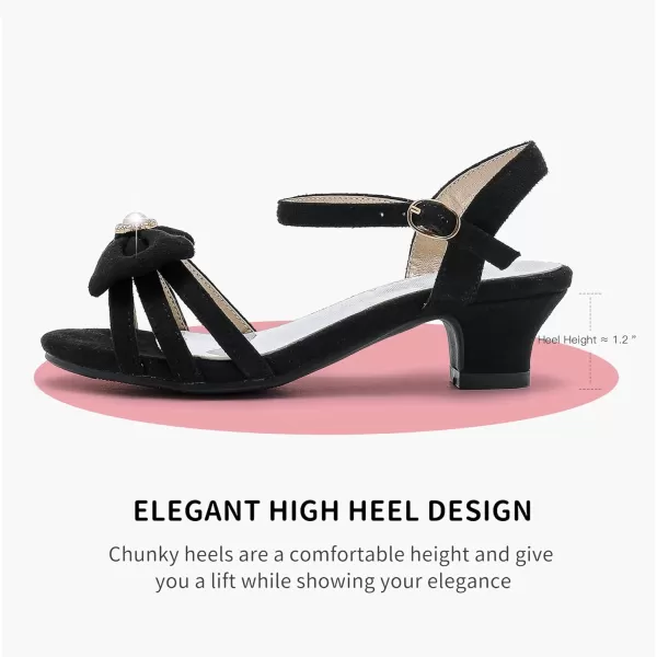 Girls Sandals Low Heels Girls Dress Shoes in Wedding Party Summer Open Toe Ankle Strap for Little Big Kids ToddlerB Suede Black
