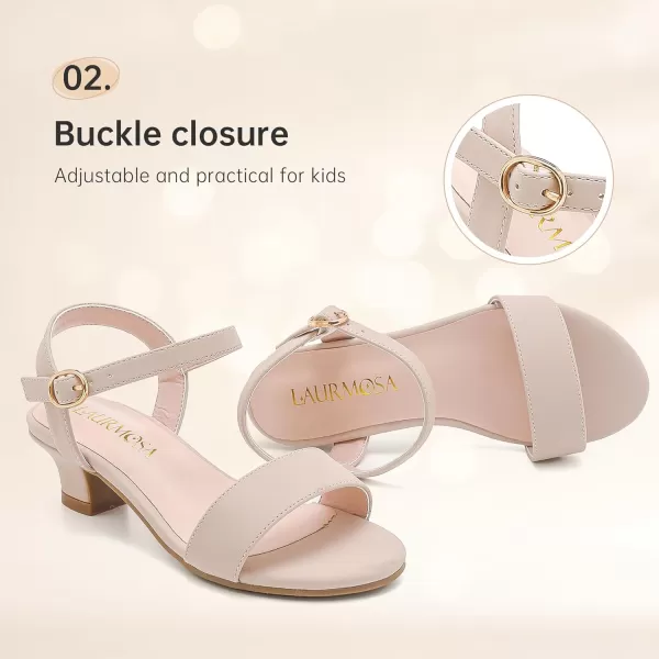 Girls Sandals Low Heels Girls Dress Shoes in Wedding Party Summer Open Toe Ankle Strap for Little Big Kids ToddlerClassic Nubuck Nude