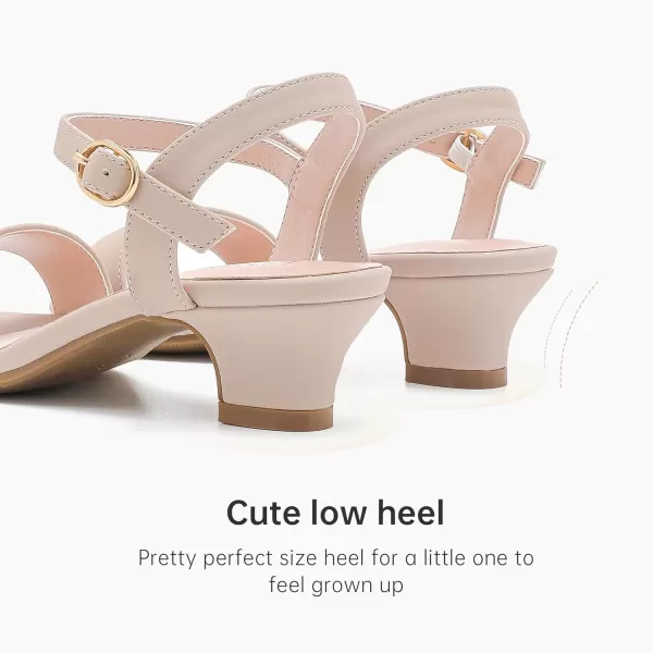 Girls Sandals Low Heels Girls Dress Shoes in Wedding Party Summer Open Toe Ankle Strap for Little Big Kids ToddlerClassic Nubuck Nude