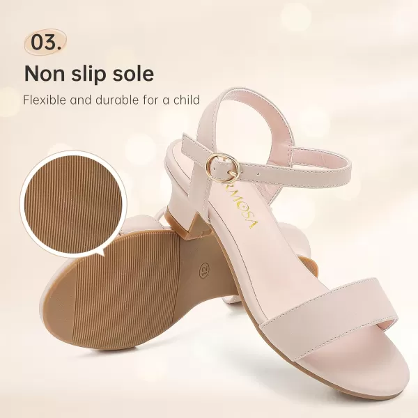 Girls Sandals Low Heels Girls Dress Shoes in Wedding Party Summer Open Toe Ankle Strap for Little Big Kids ToddlerClassic Nubuck Nude