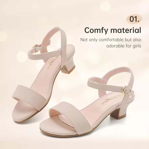 Girls Sandals Low Heels Girls Dress Shoes in Wedding Party Summer Open Toe Ankle Strap for Little Big Kids ToddlerClassic Nubuck Nude