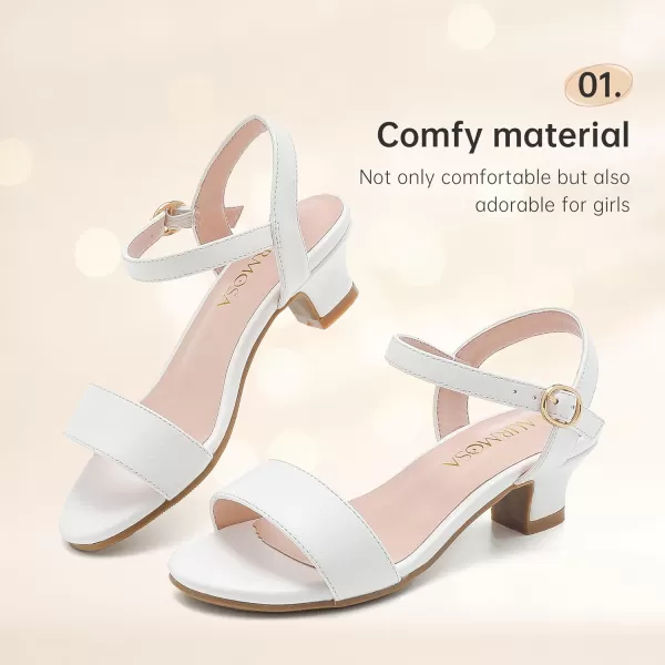 Girls Sandals Low Heels Girls Dress Shoes in Wedding Party Summer Open Toe Ankle Strap for Little Big Kids ToddlerClassic Pu White