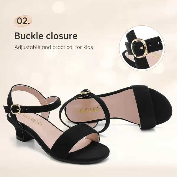 Girls Sandals Low Heels Girls Dress Shoes in Wedding Party Summer Open Toe Ankle Strap for Little Big Kids ToddlerClassic Suede Black