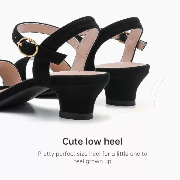 Girls Sandals Low Heels Girls Dress Shoes in Wedding Party Summer Open Toe Ankle Strap for Little Big Kids ToddlerClassic Suede Black