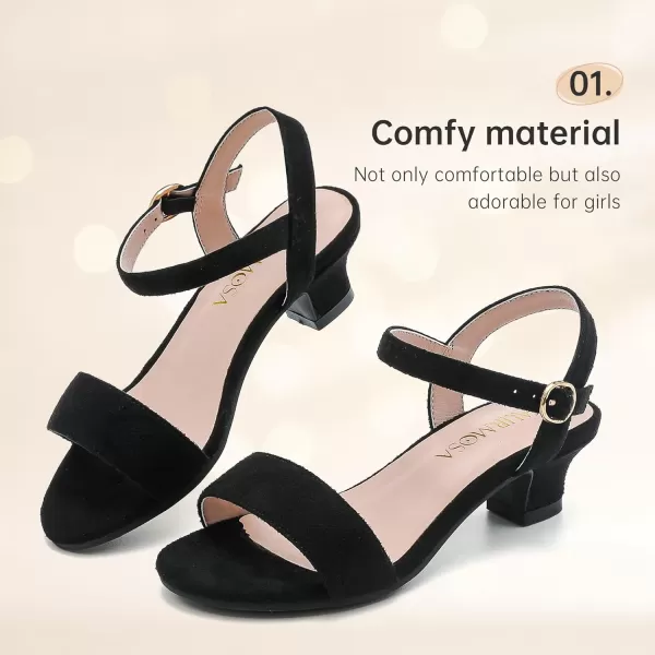 Girls Sandals Low Heels Girls Dress Shoes in Wedding Party Summer Open Toe Ankle Strap for Little Big Kids ToddlerClassic Suede Black