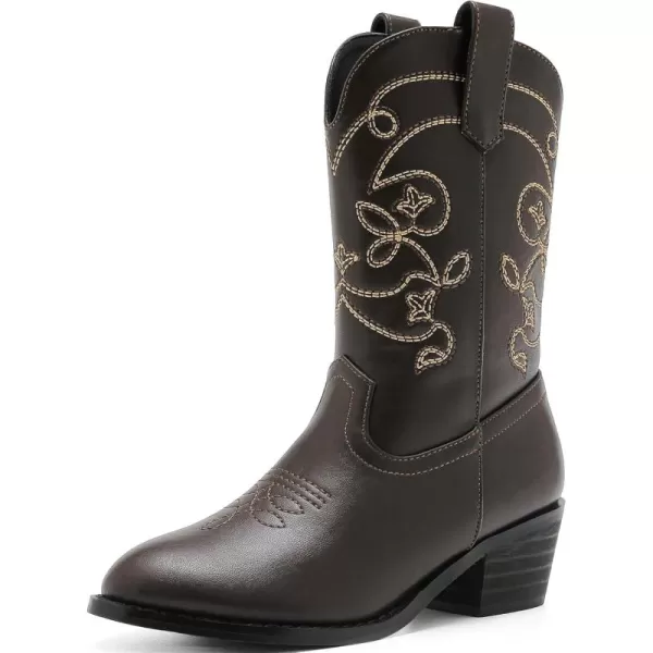 Girls Cowboy Boots Pull On Cowgirl Boots Pointed Toe Mid Calf Western Boots for Little Kid Big KidBrown