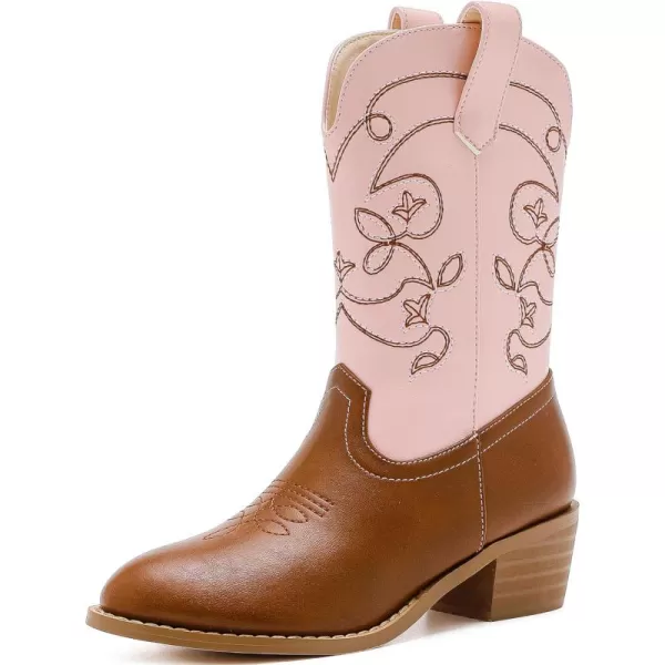 Girls Cowboy Boots Pull On Cowgirl Boots Pointed Toe Mid Calf Western Boots for Little Kid Big KidPinkBrown