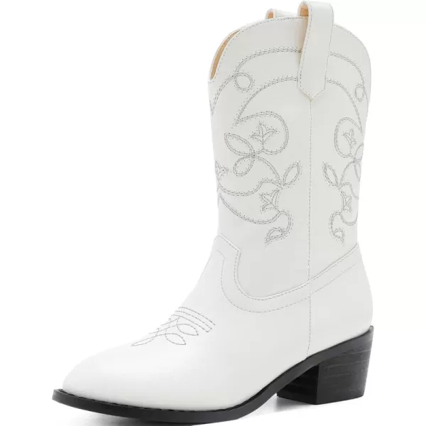 Girls Cowboy Boots Pull On Cowgirl Boots Pointed Toe Mid Calf Western Boots for Little Kid Big KidWhite