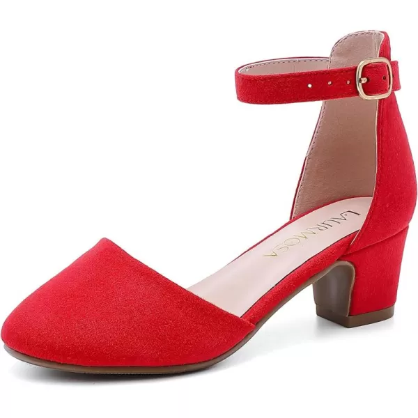 Girls Dress Shoes Closed Toe Chunky High Heels Ankle Strap Wedding Party Pump ShoesLovely Suede Red