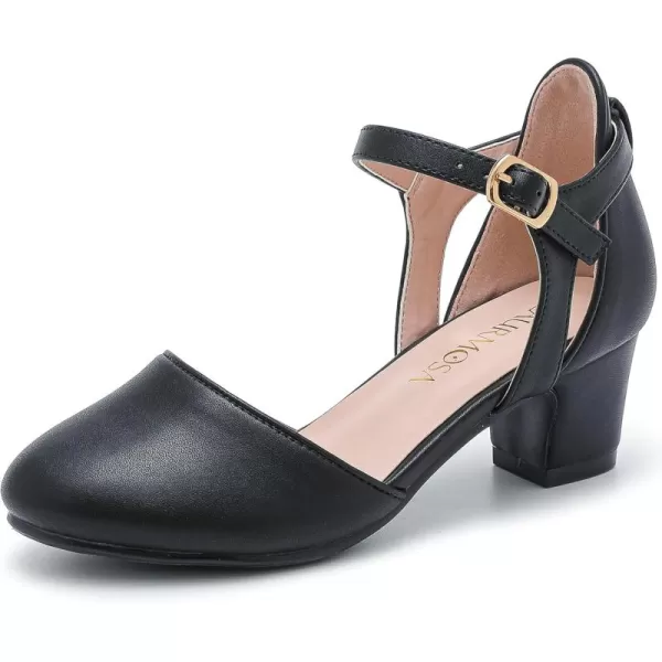 Girls Dress Shoes Closed Toe Chunky High Heels Ankle Strap Wedding Party Pump ShoesModern Pu Black